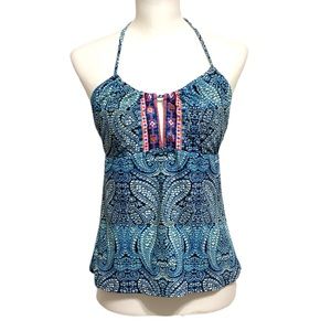 Nanette Lepore Blue Paisley Tankini Top M